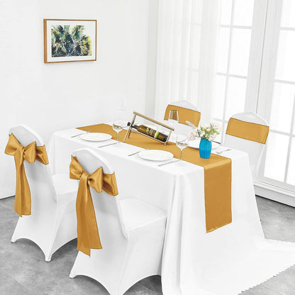 4-Pack Yellow Satin Table Runner 12 x 108 Inch Long Bright and Smooth Silk Fabric Table Runner for Wedding Banquet Birthday Party Decoration