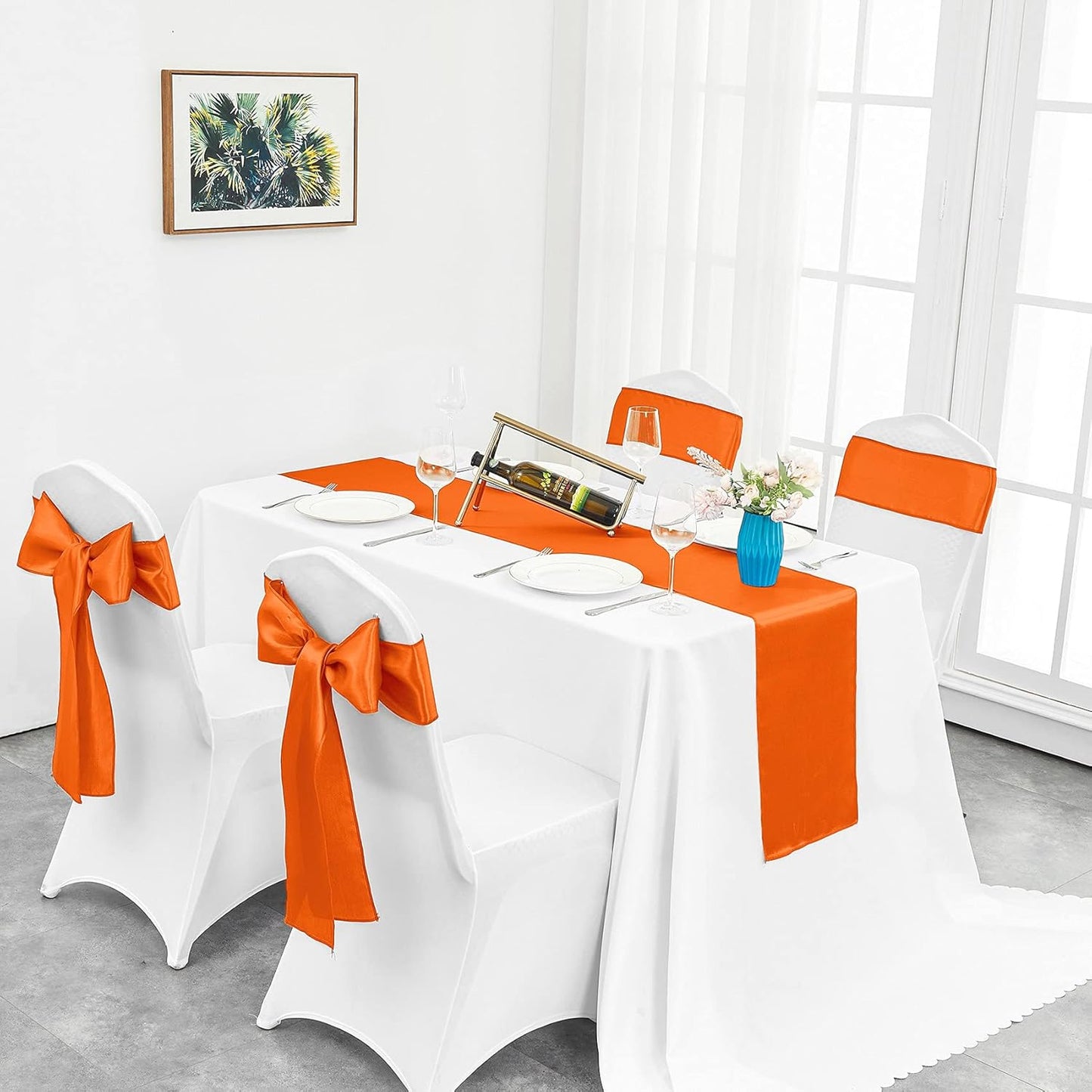 4-Pack Yellow Satin Table Runner 12 x 108 Inch Long Bright and Smooth Silk Fabric Table Runner for Wedding Banquet Birthday Party Decoration