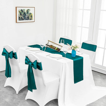 4-Pack Yellow Satin Table Runner 12 x 108 Inch Long Bright and Smooth Silk Fabric Table Runner for Wedding Banquet Birthday Party Decoration