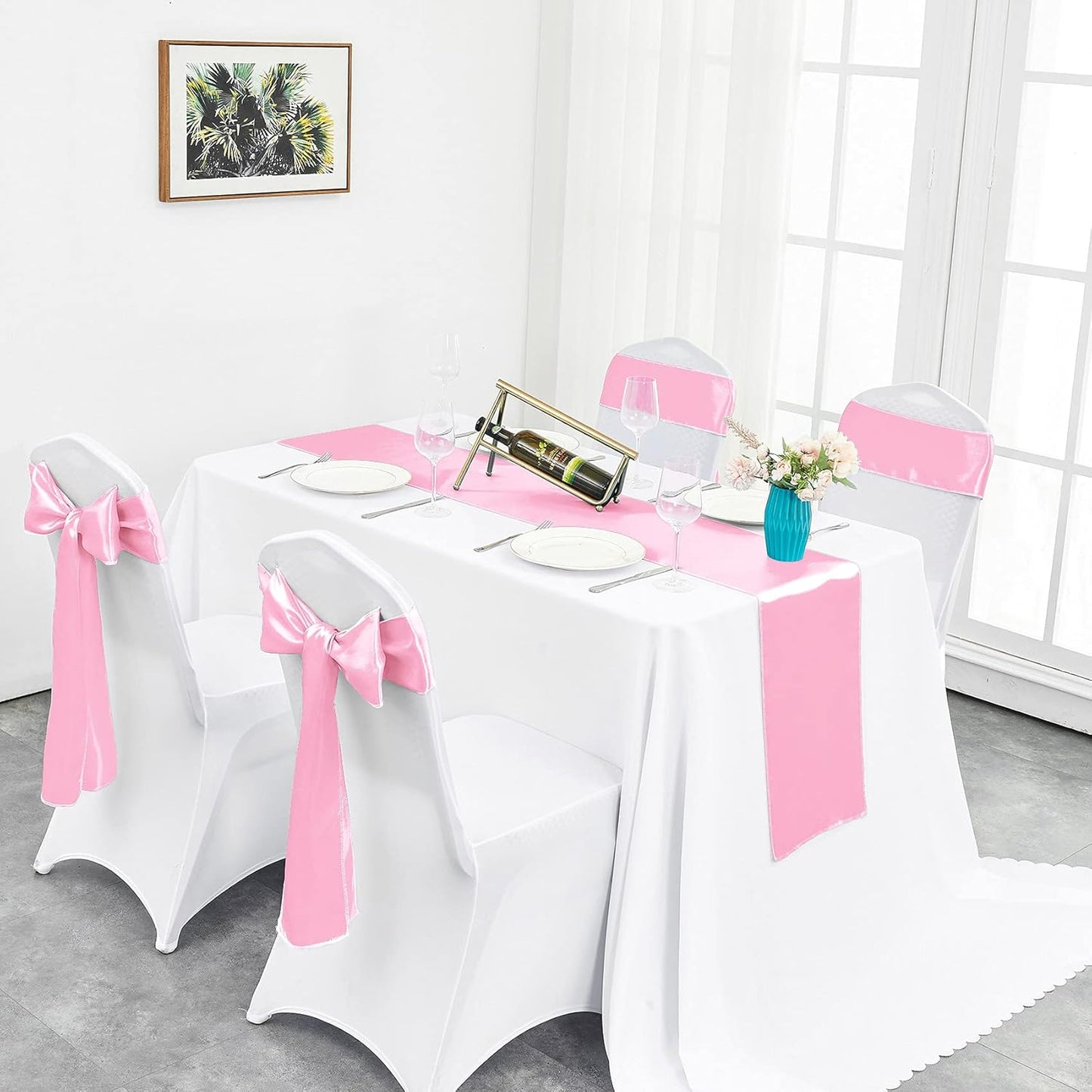4-Pack Yellow Satin Table Runner 12 x 108 Inch Long Bright and Smooth Silk Fabric Table Runner for Wedding Banquet Birthday Party Decoration