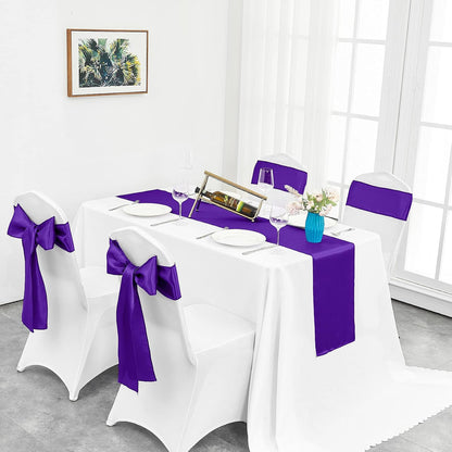 4-Pack Yellow Satin Table Runner 12 x 108 Inch Long Bright and Smooth Silk Fabric Table Runner for Wedding Banquet Birthday Party Decoration