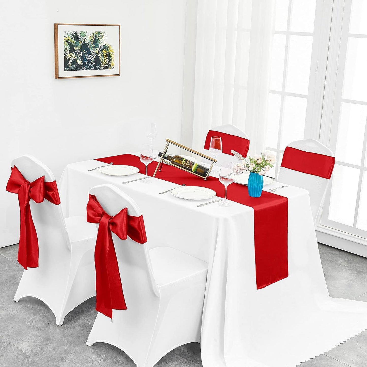4-Pack Yellow Satin Table Runner 12 x 108 Inch Long Bright and Smooth Silk Fabric Table Runner for Wedding Banquet Birthday Party Decoration