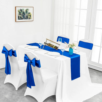 4-Pack Yellow Satin Table Runner 12 x 108 Inch Long Bright and Smooth Silk Fabric Table Runner for Wedding Banquet Birthday Party Decoration