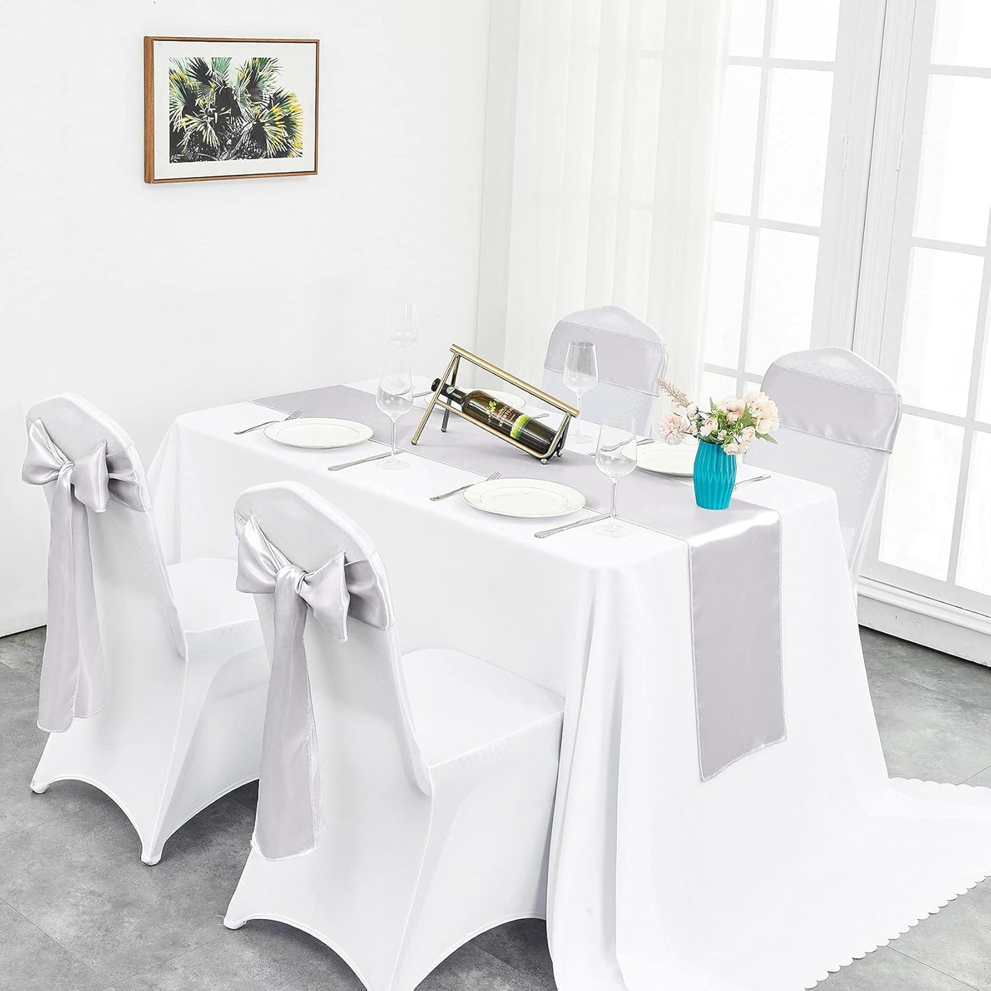 4-Pack Yellow Satin Table Runner 12 x 108 Inch Long Bright and Smooth Silk Fabric Table Runner for Wedding Banquet Birthday Party Decoration