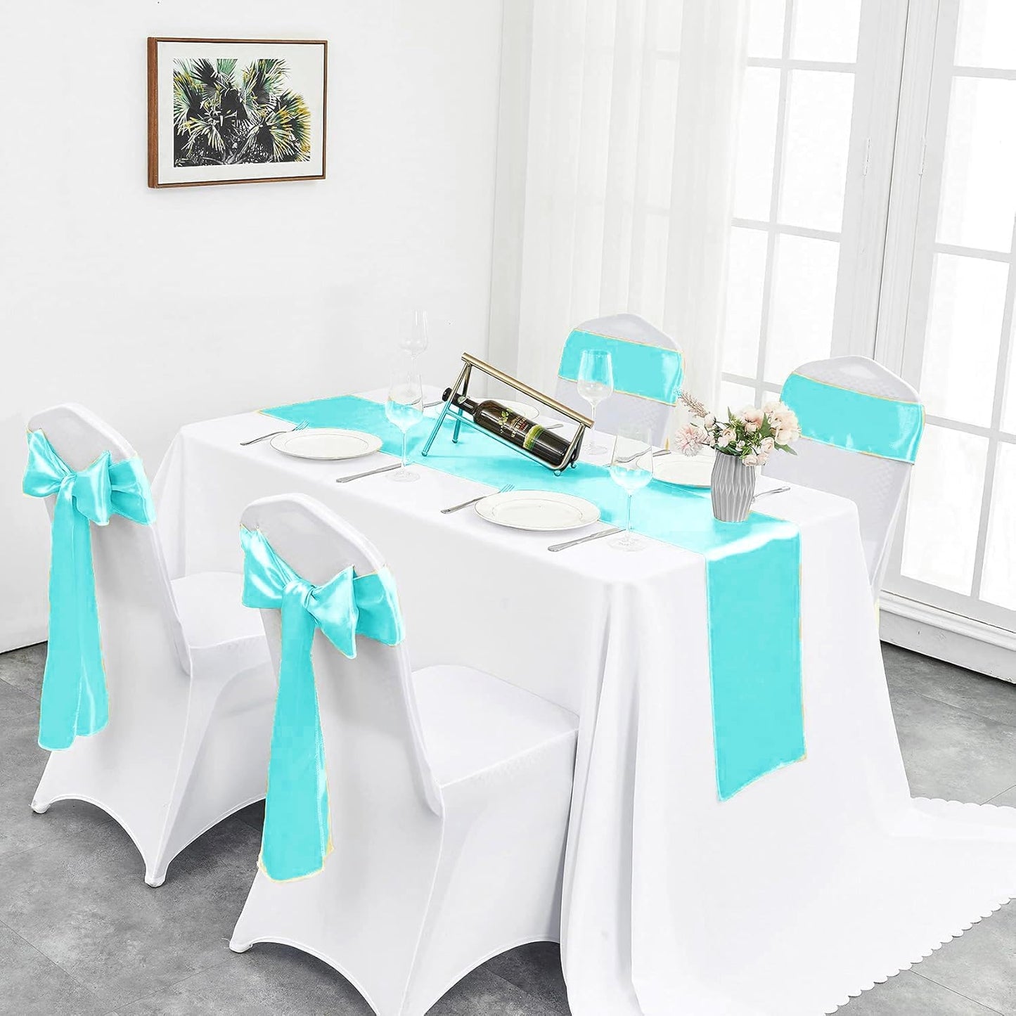 4-Pack Yellow Satin Table Runner 12 x 108 Inch Long Bright and Smooth Silk Fabric Table Runner for Wedding Banquet Birthday Party Decoration