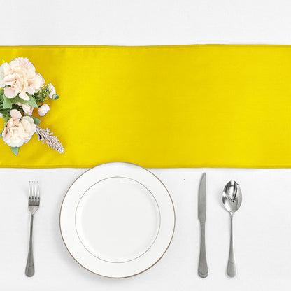 4-Pack Yellow Satin Table Runner 12 x 108 Inch Long Bright and Smooth Silk Fabric Table Runner for Wedding Banquet Birthday Party Decoration