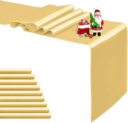 4-Pack Yellow Satin Table Runner 12 x 108 Inch Long Bright and Smooth Silk Fabric Table Runner for Wedding Banquet Birthday Party Decoration