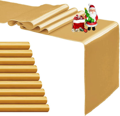 4-Pack Yellow Satin Table Runner 12 x 108 Inch Long Bright and Smooth Silk Fabric Table Runner for Wedding Banquet Birthday Party Decoration