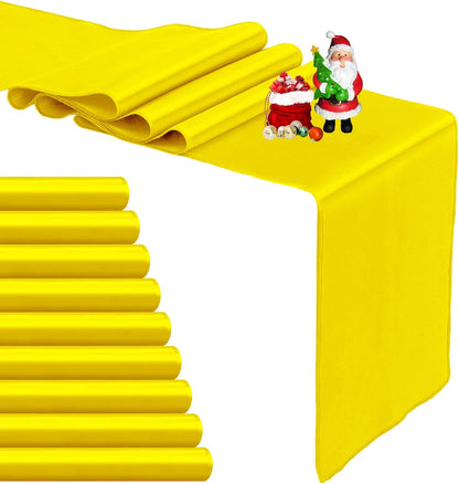 4-Pack Yellow Satin Table Runner 12 x 108 Inch Long Bright and Smooth Silk Fabric Table Runner for Wedding Banquet Birthday Party Decoration
