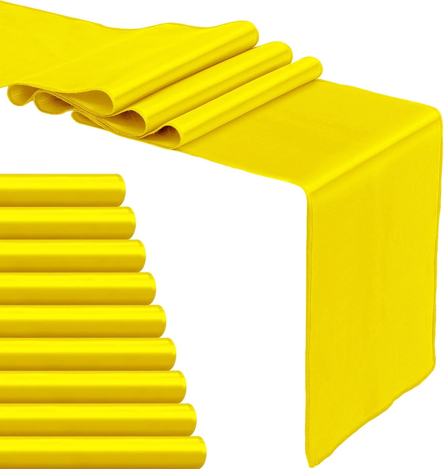 4-Pack Yellow Satin Table Runner 12 x 108 Inch Long Bright and Smooth Silk Fabric Table Runner for Wedding Banquet Birthday Party Decoration