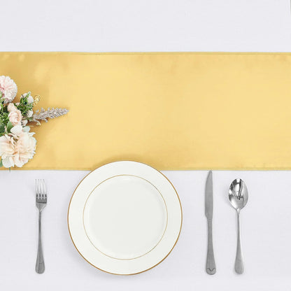 4-Pack Yellow Satin Table Runner 12 x 108 Inch Long Bright and Smooth Silk Fabric Table Runner for Wedding Banquet Birthday Party Decoration
