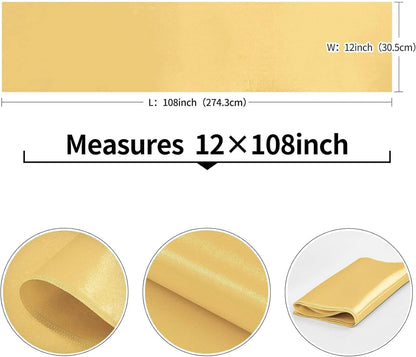 4-Pack Yellow Satin Table Runner 12 x 108 Inch Long Bright and Smooth Silk Fabric Table Runner for Wedding Banquet Birthday Party Decoration