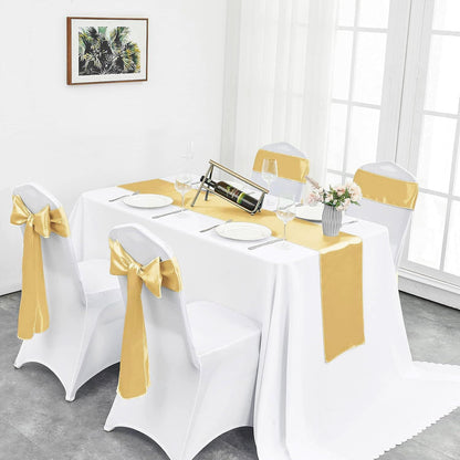 4-Pack Yellow Satin Table Runner 12 x 108 Inch Long Bright and Smooth Silk Fabric Table Runner for Wedding Banquet Birthday Party Decoration