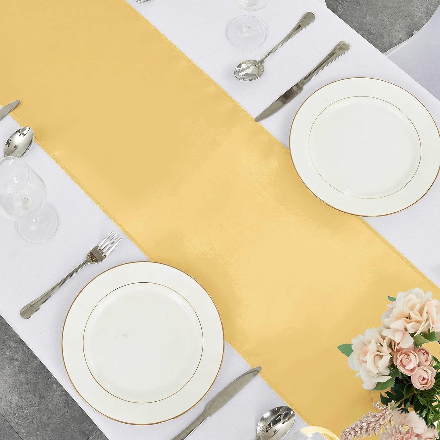 4-Pack Yellow Satin Table Runner 12 x 108 Inch Long Bright and Smooth Silk Fabric Table Runner for Wedding Banquet Birthday Party Decoration
