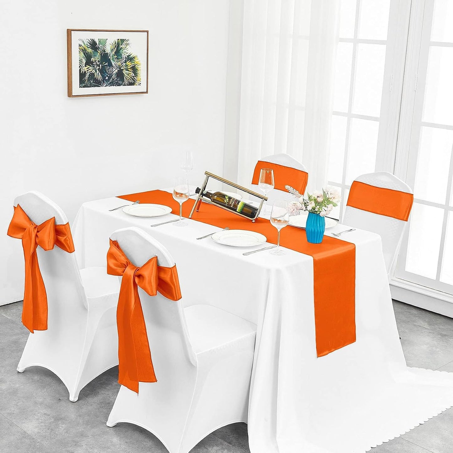 4-Pack Yellow Satin Table Runner 12 x 108 Inch Long Bright and Smooth Silk Fabric Table Runner for Wedding Banquet Birthday Party Decoration