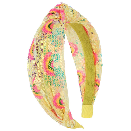 Yellow Sequins Headbands for Girls, Glitter Rainbow Girls Headbands Cute Knotted Head Band for Women Teens Sparkle Girl Hair Accessories