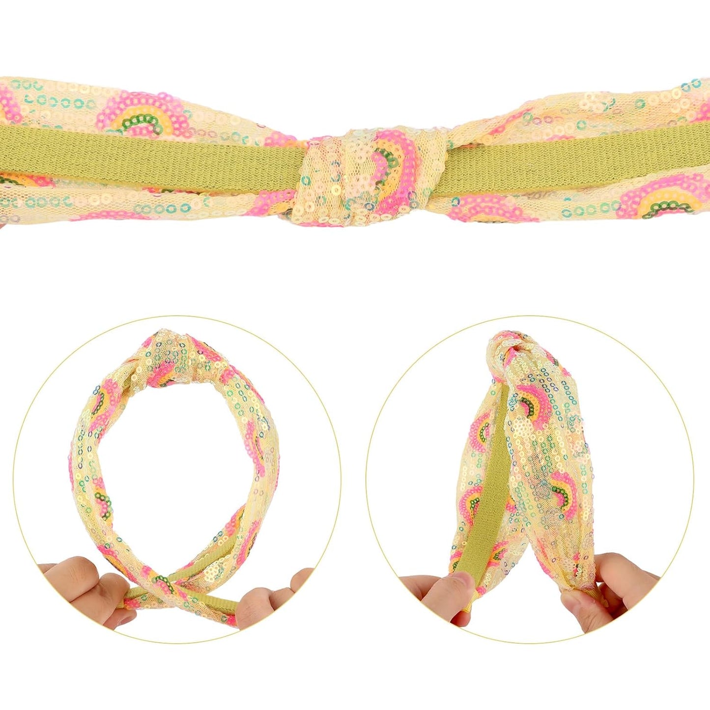 Yellow Sequins Headbands for Girls, Glitter Rainbow Girls Headbands Cute Knotted Head Band for Women Teens Sparkle Girl Hair Accessories