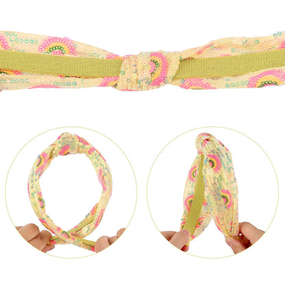 Yellow Sequins Headbands for Girls, Glitter Rainbow Girls Headbands Cute Knotted Head Band for Women Teens Sparkle Girl Hair Accessories
