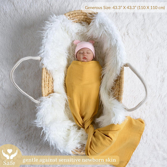 Muslin Swaddle Blanket, 100% Cotton Receiving Blanket, Yellow | Soft Breathable Swaddle Wrap for Baby Boys and Girls