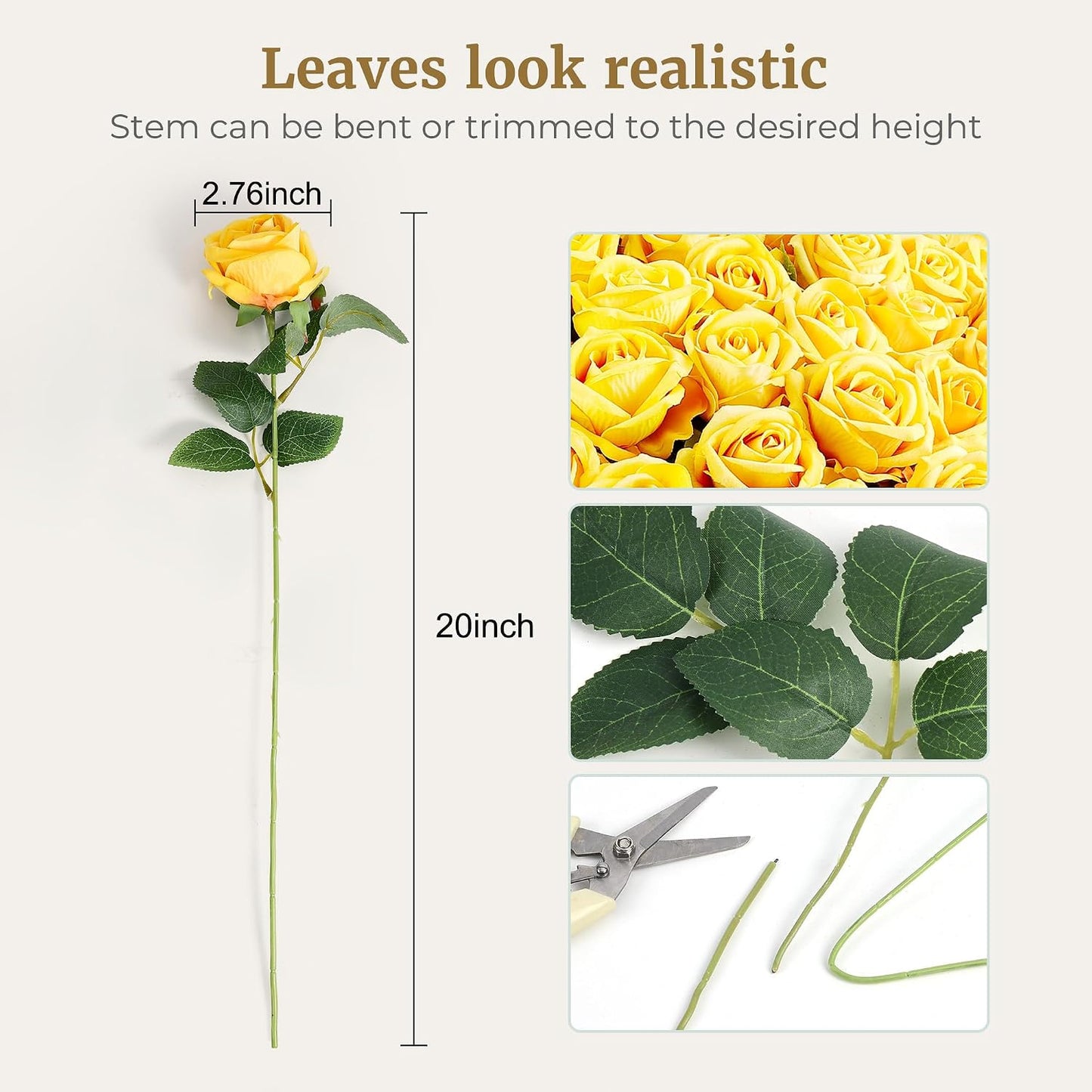 60PCS Yellow Roses Bulk, Yellow Velvet Silk Fake Roses | Realistic Flowers for Wedding Centerpieces, Bridal Bouquets, Home Decor, Baby Shower,Spring Easter Party Decorations