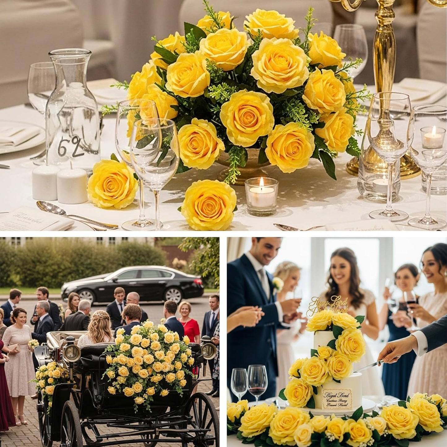 60PCS Yellow Roses Bulk, Yellow Velvet Silk Fake Roses | Realistic Flowers for Wedding Centerpieces, Bridal Bouquets, Home Decor, Baby Shower,Spring Easter Party Decorations