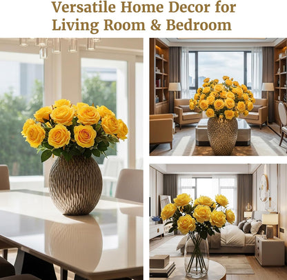 60PCS Yellow Roses Bulk, Yellow Velvet Silk Fake Roses | Realistic Flowers for Wedding Centerpieces, Bridal Bouquets, Home Decor, Baby Shower,Spring Easter Party Decorations