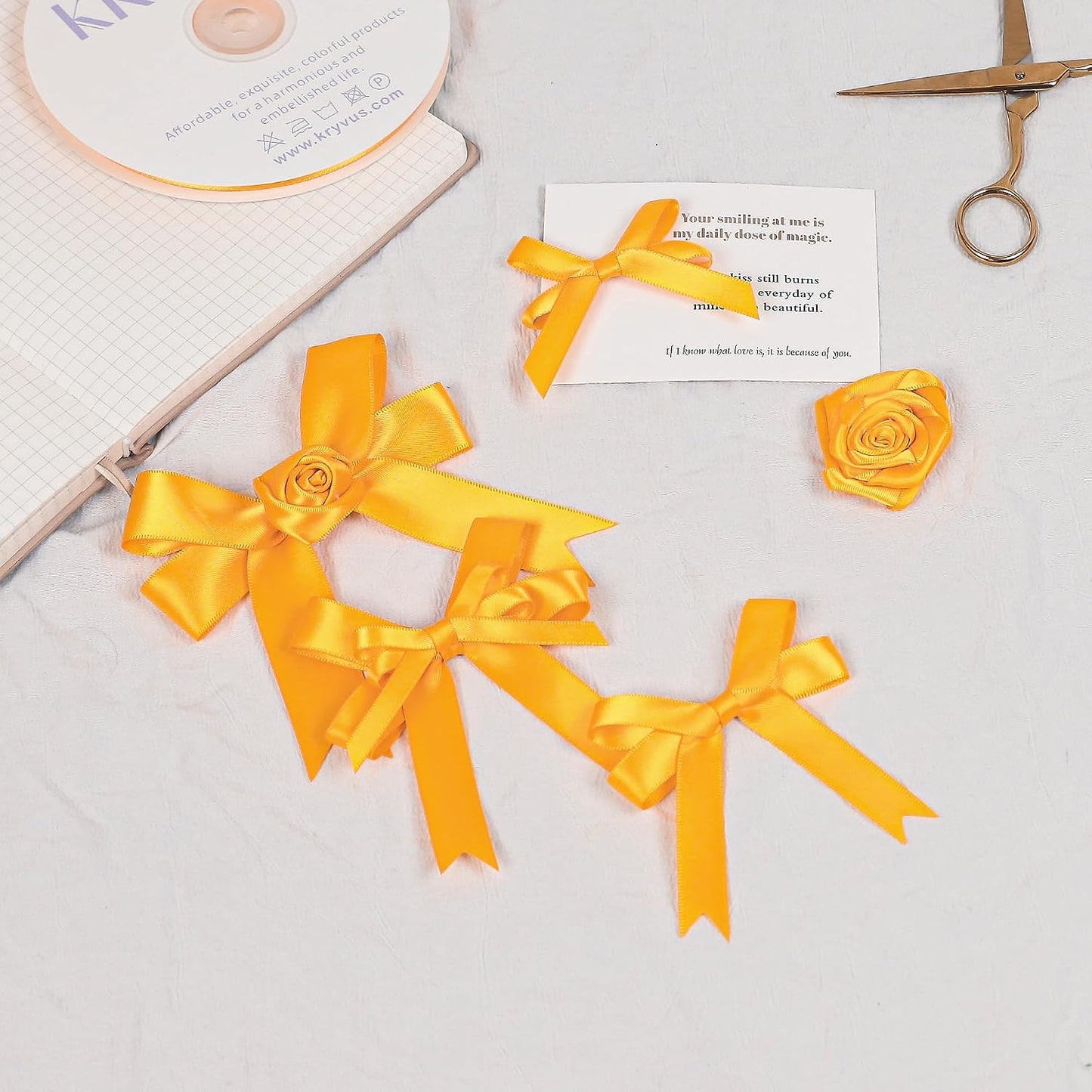 Yellow Gold Satin Ribbon, Double Faced 3/8 Inch X 50 Yards Yellow Gold Ribbon, Premium Satin Ribbons for Gift Wrapping, Crafts, Hair Bow Making, Sewing, Flower Bouquet, Wedding Party Decor