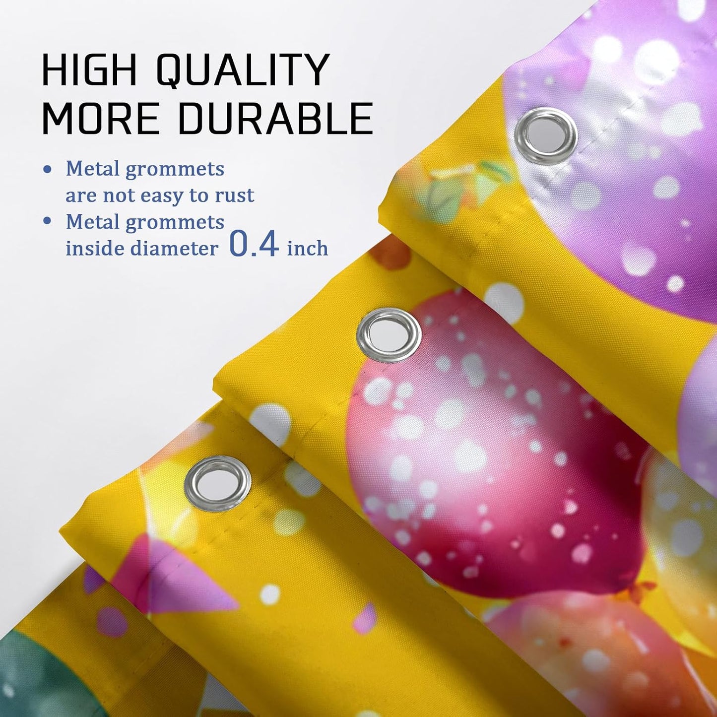 Colorful Balloon Shower Curtain, Bright Yellow Celebration Decor, Festive Party Style Waterproof Fabric Bathroom Curtain with Hooks 54x78 Inch