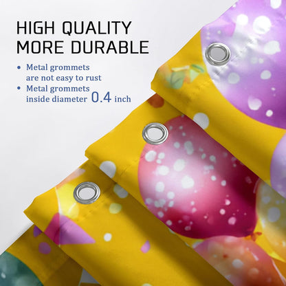 Colorful Balloon Shower Curtain, Bright Yellow Celebration Decor, Festive Party Style Waterproof Fabric Bathroom Curtain with Hooks 54x78 Inch