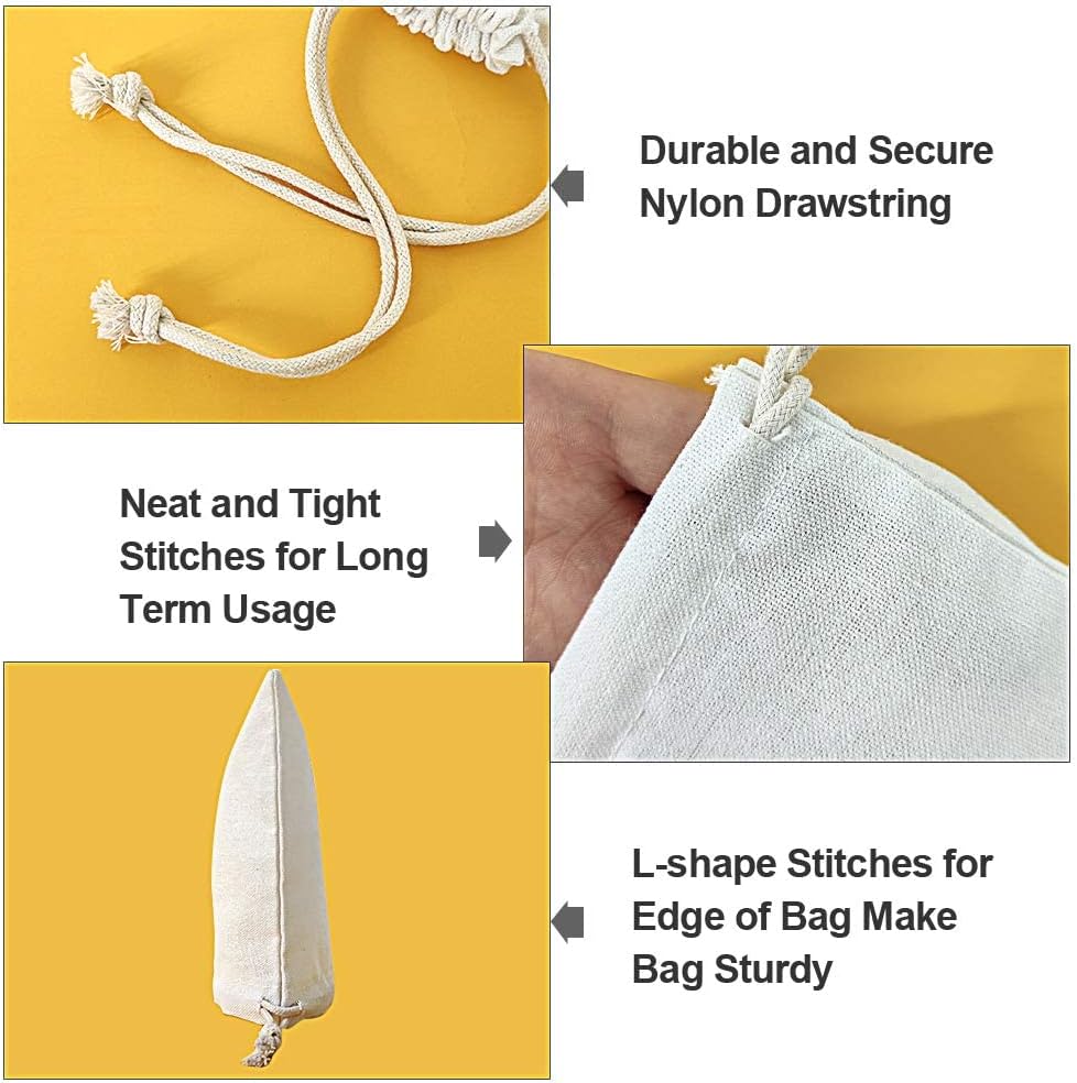 20Pcs Cotton Muslin Bags,White Large Lightweight Gift Bags Breathable Pouches with Drawstring Reusable Packing Storage Bags for Wedding, Party, Birthday (8x12inch)