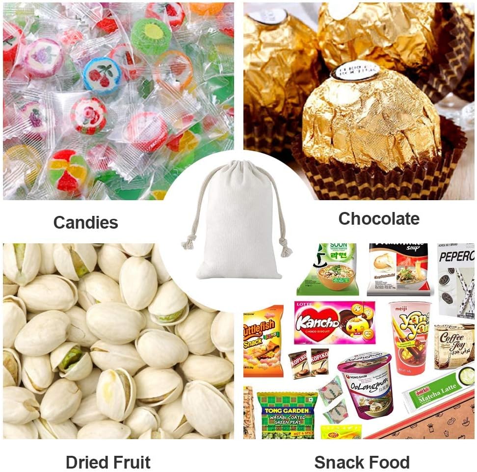 20Pcs Cotton Muslin Bags,White Large Lightweight Gift Bags Breathable Pouches with Drawstring Reusable Packing Storage Bags for Wedding, Party, Birthday (8x12inch)