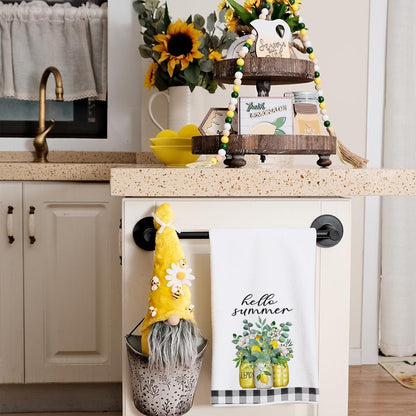 Yellow Lemon Eucalyptus Summer Kitchen Towels Dish Towels Set of 2,Black Bike Hello Summer Hand Towels 18x26 Inch Drying Dishcloth,Farmhouse Home Seasonal Holiday Summer Decorations AD333