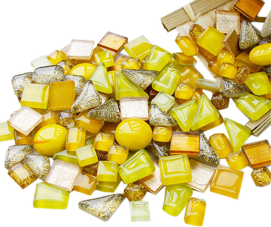 17.6 oz Yellow Color Family Mosaic Tiles – Approx. 0.4 Inch Glitter Crystal Pieces in Irregular Shapes, Perfect for DIY Crafts, Home Decor, Art Projects, Kitchen, and Bathroom