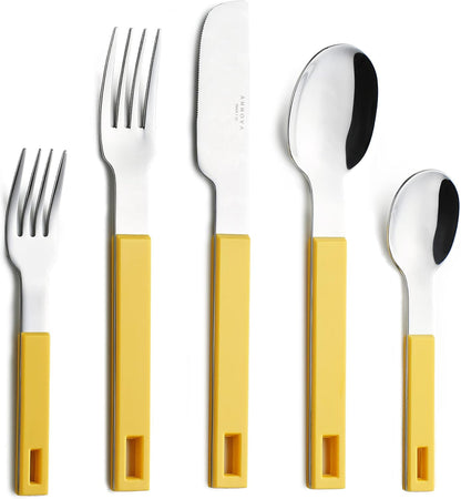 ANNOVA Silverware Set 20 Pieces Stainless Steel Cutlery Color Block Handle Modern Style Flatware - 4 x Dinner Knife; 4 x Dinner Fork; 4 x Salad Fork; 4 x Dinner Spoon; 4 x Dessert Spoon (Yellow)