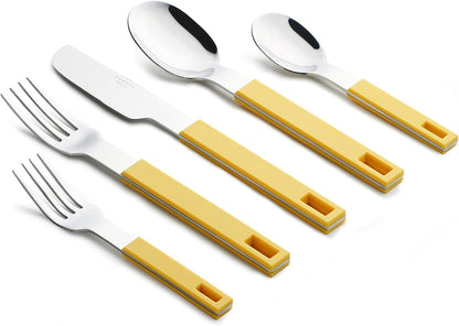 ANNOVA Silverware Set 20 Pieces Stainless Steel Cutlery Color Block Handle Modern Style Flatware - 4 x Dinner Knife; 4 x Dinner Fork; 4 x Salad Fork; 4 x Dinner Spoon; 4 x Dessert Spoon (Yellow)