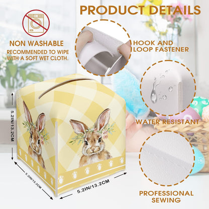 Easter Bunny Egg Tissue Box Holder - Yellow Plaid Leather Tissue Box Cover Decorative Organizer for Bathroom Kitchen Bedroom Car Countertop Nightstand - Easter Home Decor (5 x 5 in)-A02