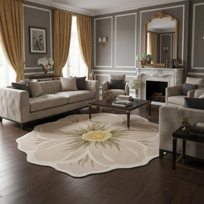 Yellow Green Beige Flower Rug 2ft Round Area Rugs Elegant Floral Texture Non Slip Foldable Washable Durable Comfort Thin Carpets for Bedroom Living Room Conference Room Guestroom Floor Mats