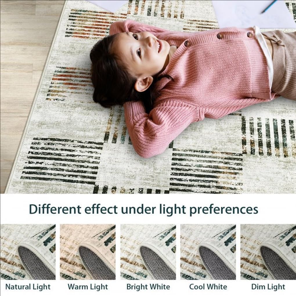 Yellow Green Beige Flower Rug 2ft Round Area Rugs Elegant Floral Texture Non Slip Foldable Washable Durable Comfort Thin Carpets for Bedroom Living Room Conference Room Guestroom Floor Mats