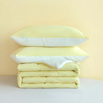 COTTEBED Reversible KING Bedding Comforter Set, Jersey Knit All Season Milk Cup Dual-Side Down Comforters, Super Soft Breathable Fluffy Lightweight Quilt & Pillow Shams(Yellow and White King/Cal King)