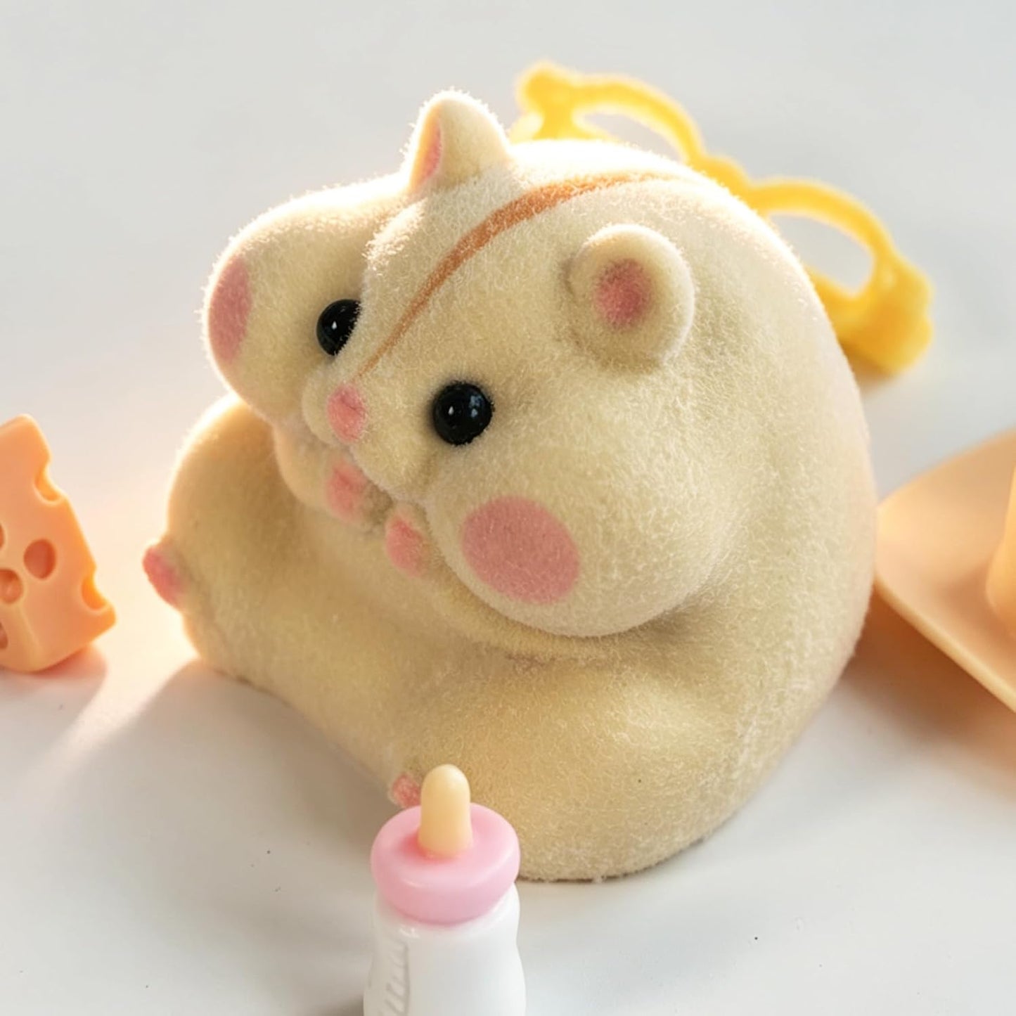 Handmade Taba Squishy Hamster Toy, Cute Squishy Stress Relief Fidget Toy | Soft Non-toxic Silicone Cheese Dumpling Butter Squishy, Fuzzy Animal Sensory Toys for Kids Adults, Yellow