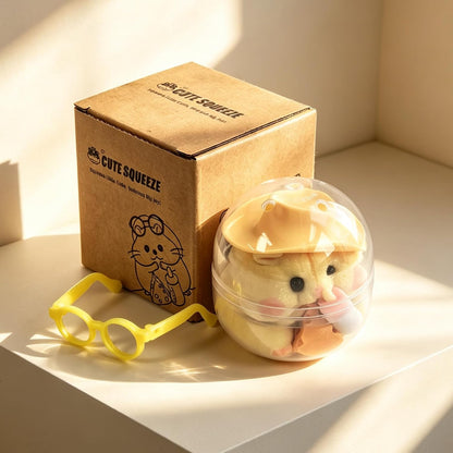 Handmade Taba Squishy Hamster Toy, Cute Squishy Stress Relief Fidget Toy | Soft Non-toxic Silicone Cheese Dumpling Butter Squishy, Fuzzy Animal Sensory Toys for Kids Adults, Yellow
