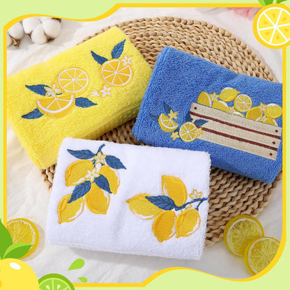 3 Pack Embroidered Cotton Hand Towels 13x30 Inch Yellow | Funny Lemon Decor Soft Absorbent Towel Set for Kitchen Gift Farmhouse Rustic Style