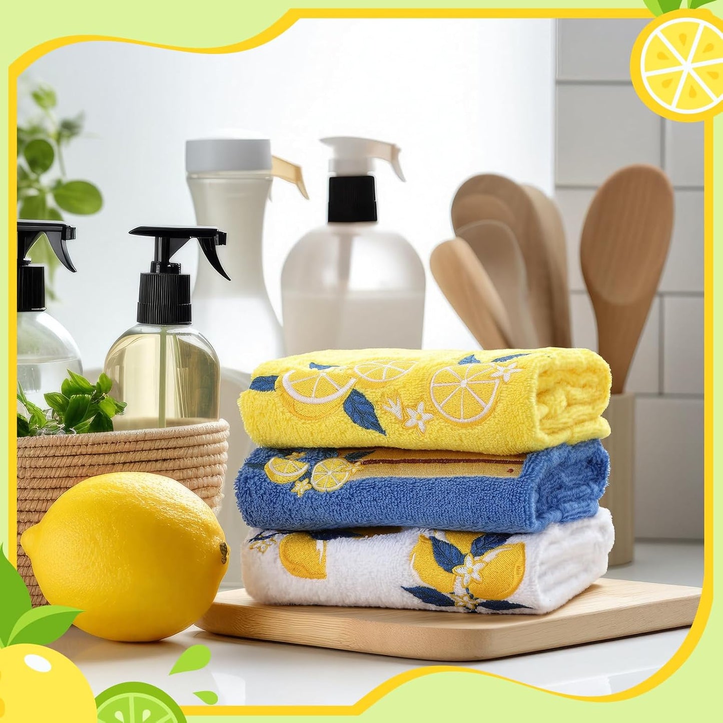 3 Pack Embroidered Cotton Hand Towels 13x30 Inch Yellow | Funny Lemon Decor Soft Absorbent Towel Set for Kitchen Gift Farmhouse Rustic Style