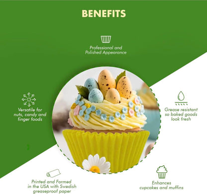 Greaseproof Professional Grade Baking Cups, Pack of 40, Standard Liners, Yellow Solid, for Cupcakes, Muffins, Candy, Non Stick