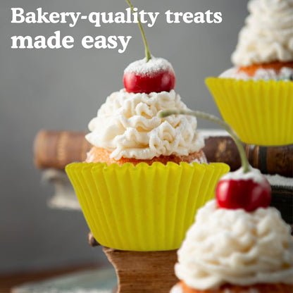 Greaseproof Professional Grade Baking Cups, Pack of 40, Standard Liners, Yellow Solid, for Cupcakes, Muffins, Candy, Non Stick
