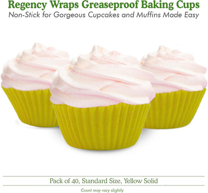 Greaseproof Professional Grade Baking Cups, Pack of 40, Standard Liners, Yellow Solid, for Cupcakes, Muffins, Candy, Non Stick
