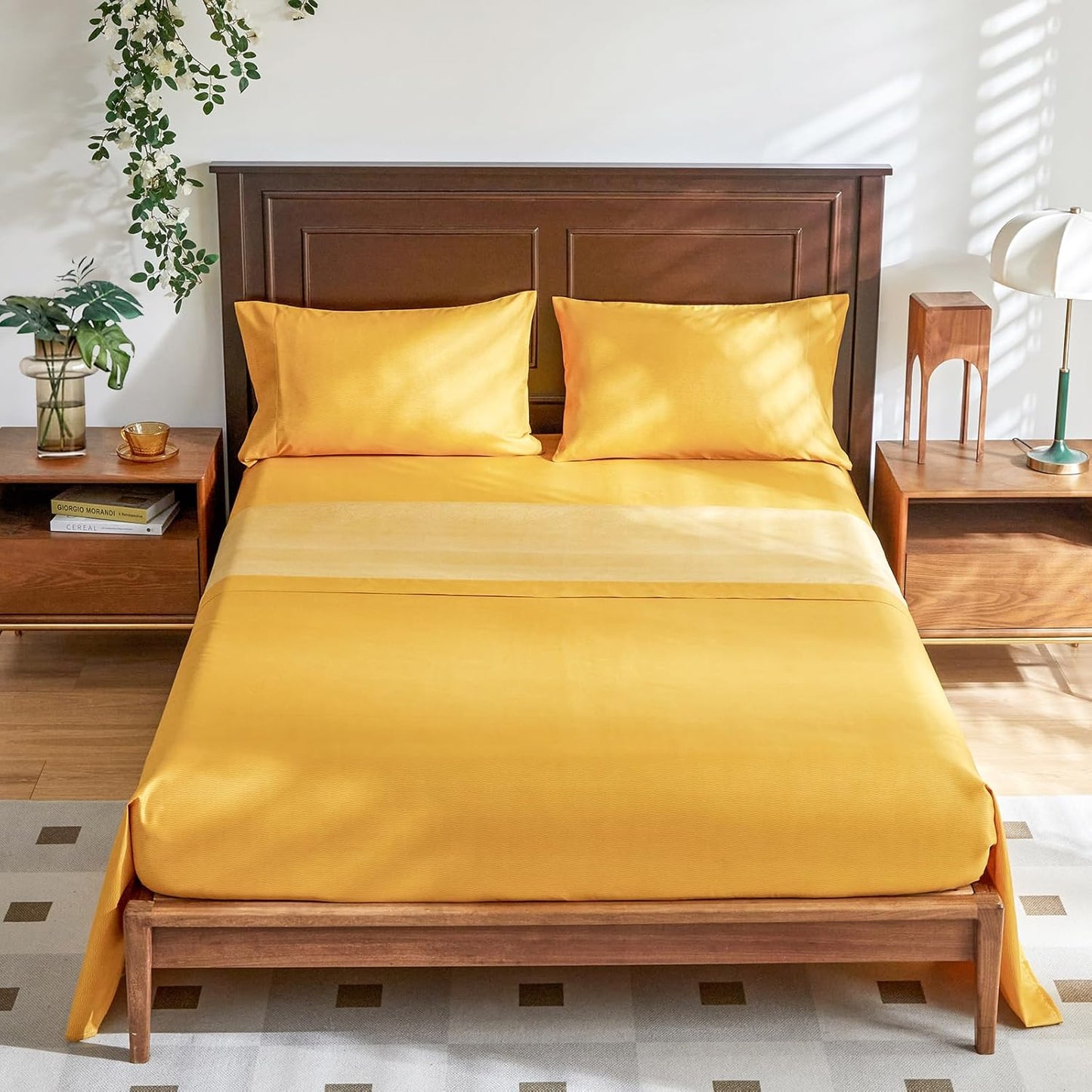 Floral Comforter Set 7 Pieces White with Yellow Orange Flowers Bed in a Bag King Size Reversible Bedding Set (1 Comforter 2 Pillow Shams 1 Flat Sheet 1 Fitted Sheet 2 Pillowcases)