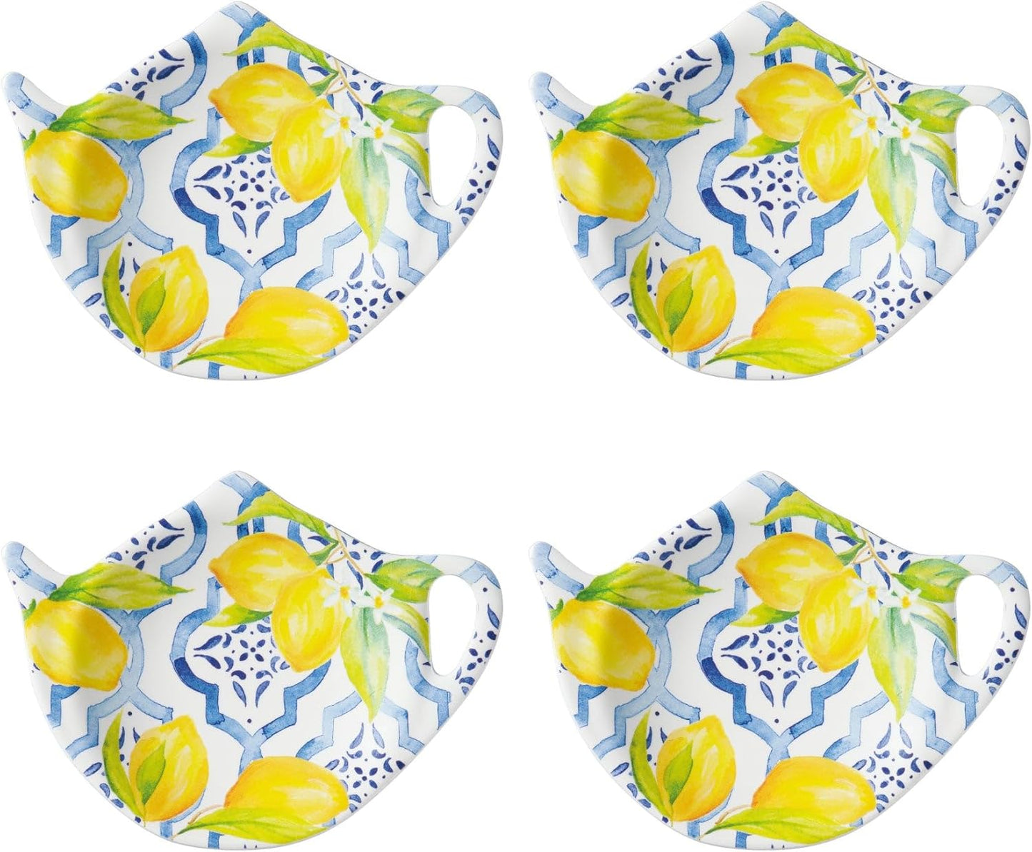 Lovely Lemon Tea Bag Holders, Teapot Shaped Tea Bag Coasters Spoon Rests Saucer Seasoning Dish Set, Blue and Yellow, 4 x 3 Inch, Set of 4