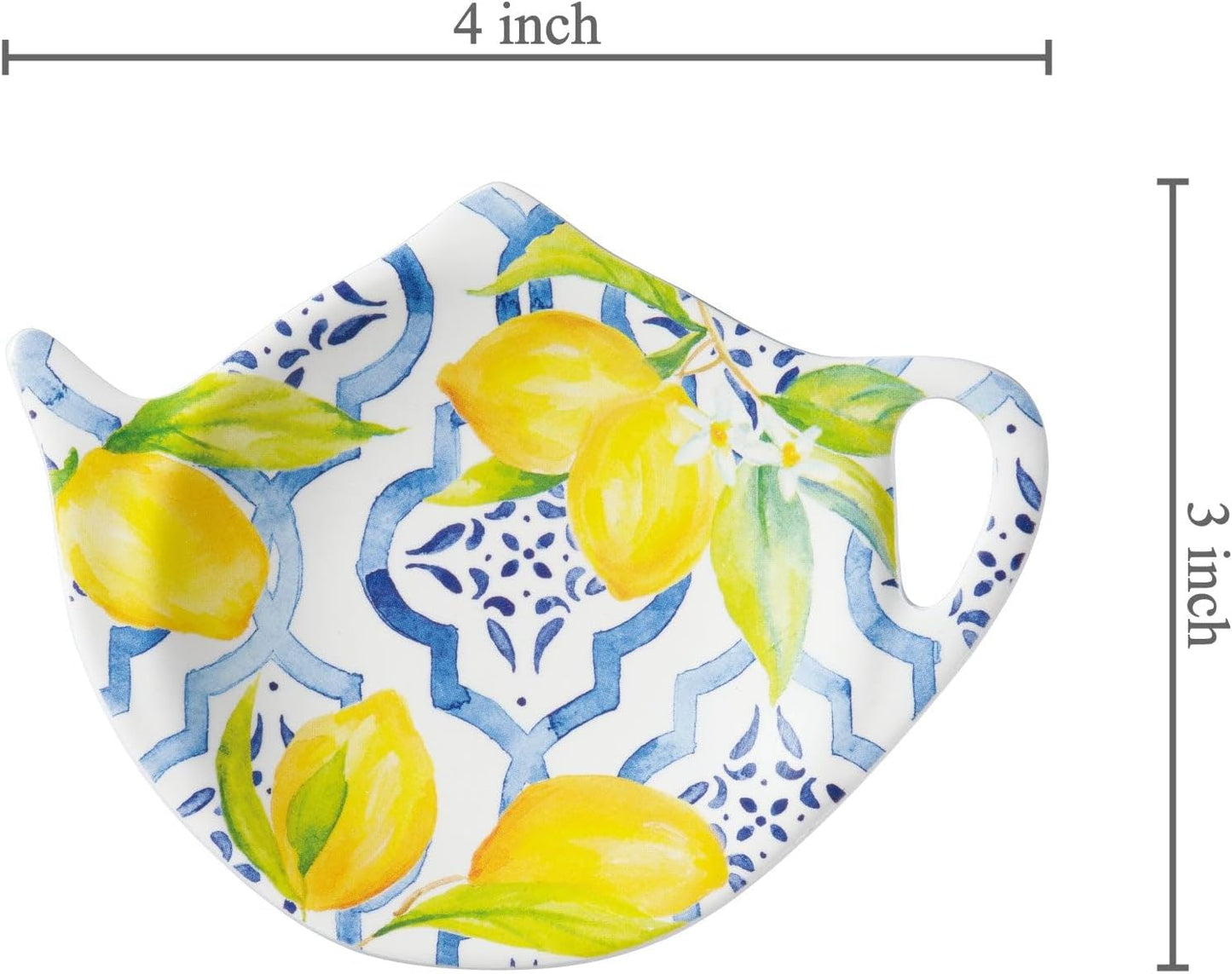 Lovely Lemon Tea Bag Holders, Teapot Shaped Tea Bag Coasters Spoon Rests Saucer Seasoning Dish Set, Blue and Yellow, 4 x 3 Inch, Set of 4