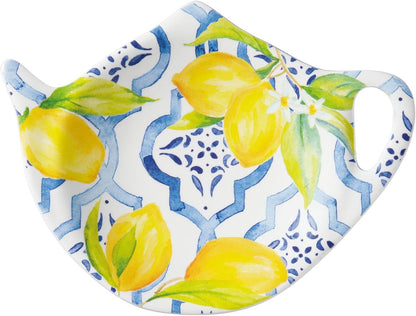Lovely Lemon Tea Bag Holders, Teapot Shaped Tea Bag Coasters Spoon Rests Saucer Seasoning Dish Set, Blue and Yellow, 4 x 3 Inch, Set of 4